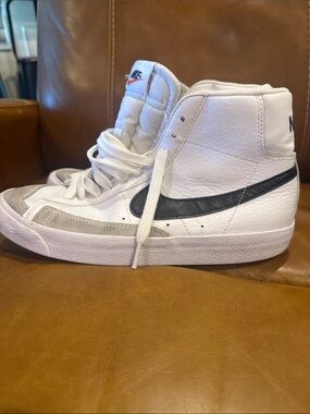 Nike Blazers White High-Top Sneakers with Black Swoosh and Gray Accents